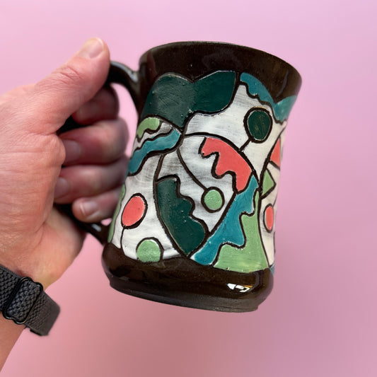 Colorful deco handmade pottery mug